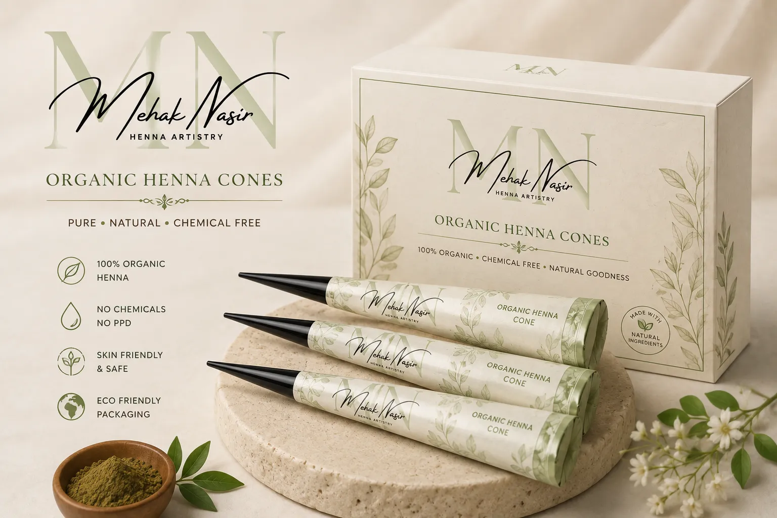 Organic Henna Cones — 100% organic, chemical-free henna cones. Fixed price, no discounts.